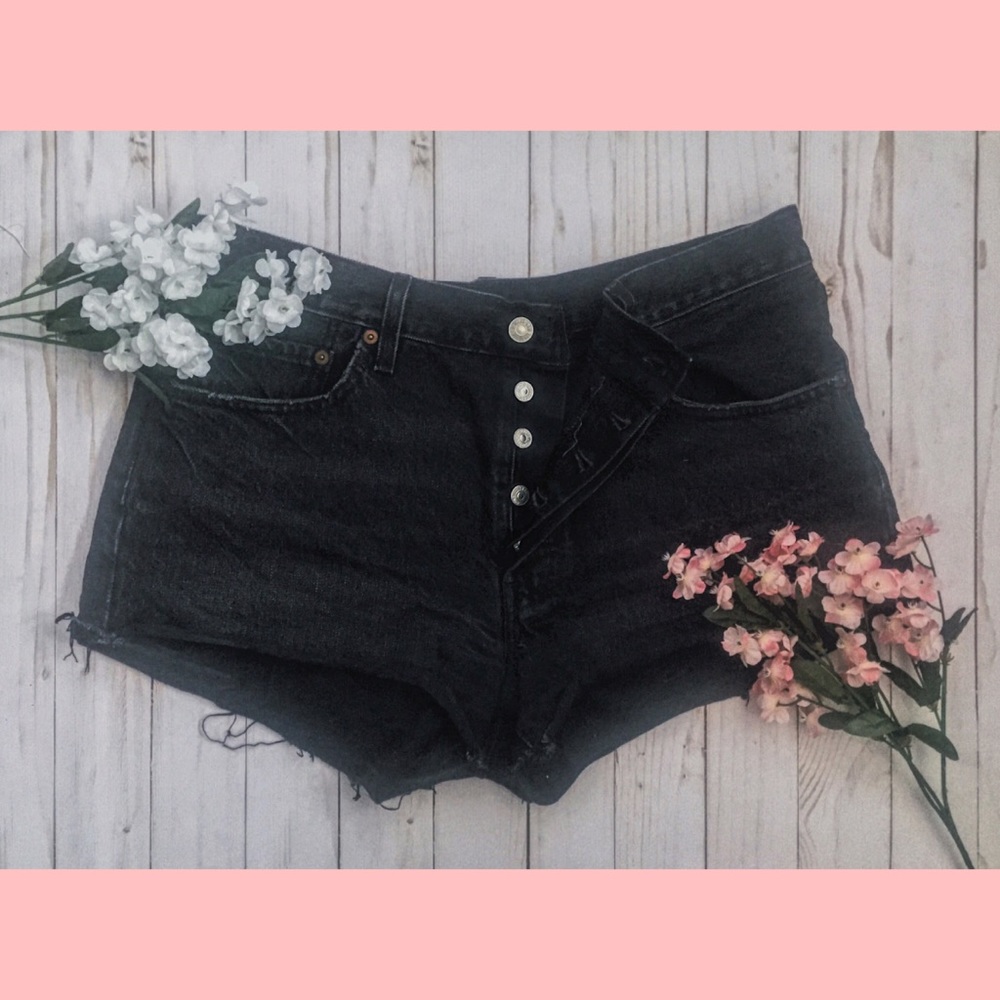 Levi’s 501 black high waisted button fly shorts